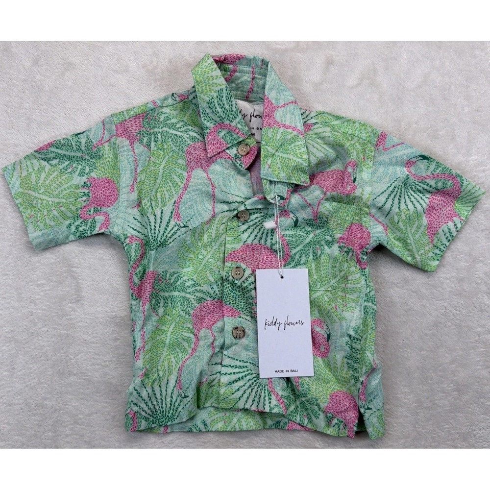 Kiddy Flowers Boys Hawaiian Shirt 3M NWT Tropical Pelican Print Made in Bali